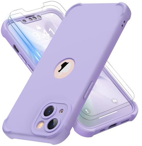 ORETECH Compatibile con Cover iPhone 13, Custodie iPhone 13 [ 2 x Pellicola Protettiva Vetro Temperato] Antiurto Silicone Anti Graffio Cover Protezione per iphone 13 - Lillà
