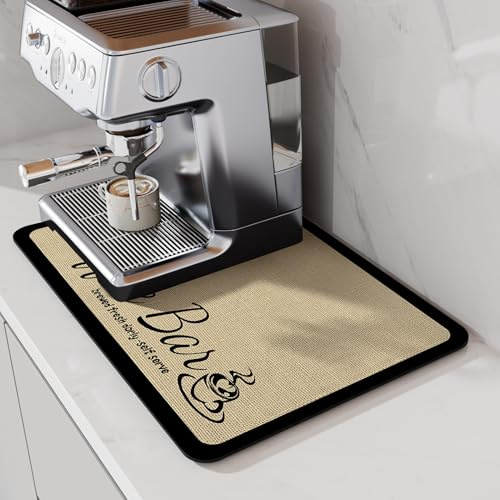 LIMNUO Coffee Mat Super Absorbent Dish Drying Mat Coffee Bar Accessories Match with Coffee Maker Coffee Machine Coffee Pot Large Drying Mats for Kitchen Counter (60×40cm)