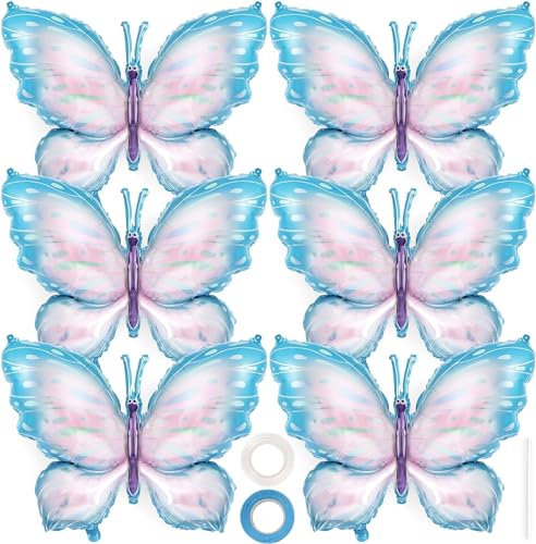 Schmetterling Luftballons, 6 Stück Folienballon Schmetterling Blau Schmetterlinge Deko Geburtstag Mädchen Schmetterling Deko für Kindergeburtstag, Hochzeit, Gartenparty (Blau)