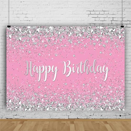 LTDKAEN Toile de fond rose et argentée pour photographie d'anniversaire - 1,8 x 1,2 m - Motif à pois argentés pailletés, HB430