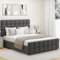 Blisswood Upholstered Ottoman Bed, 4ft6 Double Bed Frame UKFR Velvet Dark Grey Ottoman Storage Bed With Gas Lift End Opening Wooden Slats With Storage Bed (4ft6 Double, No Mattress)
