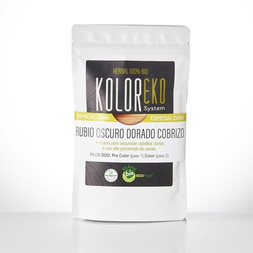 KOLOREKO Tinte natural RUBIO OSCURO DORADO - Pack DÚO especial canas - precolor CENIZA + tinte RUBIO DORADO