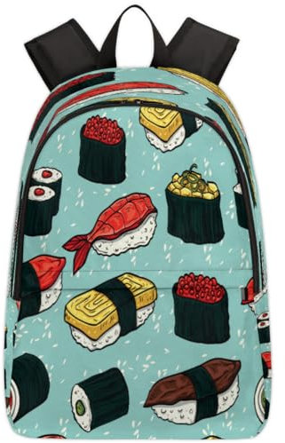 TropicalLife Süßer Sushi-Rucksack für Herren, Damen, Mädchen, Jungen, Kinder, bunter Sushi-Rucksack, 17,4 l, Rucksack, Schule, Büchertasche, Reise-Laptop-Tasche, Tagesrucksack, farbig, 17.4 L
