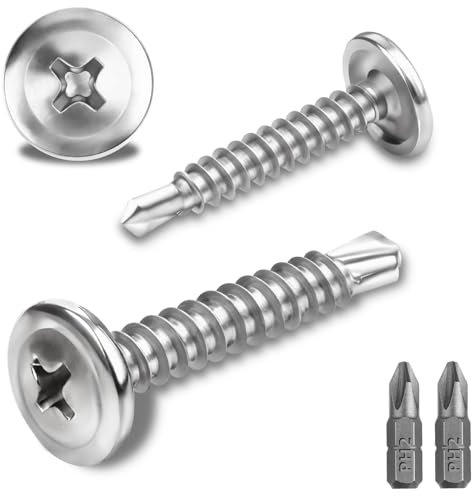 120 Pcs Vis Autoforeuse Metal 410 Vis Autoforeuse Inox 4.2x25MM Autoperforante Phillips à Tête Fraisée pour Acier Autoperceuse à Tête Ronde Autoperceuse avec 2 Forets (Argent)