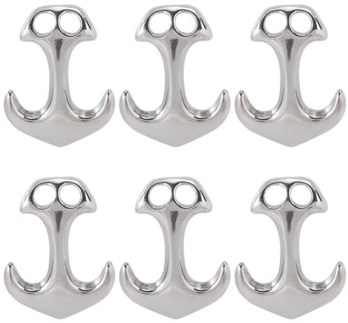 SUNNYCLUE 1 Box 6Pcs Stainless Steel Bracelet Clasp Anchor Hook Clasp Silver Two Hole Leather Cord End Hook Clip Connector Clasps Findings for jewellery Making Supplies DIY Necklace Bracelets Crafts