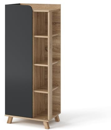 Vicco Midischrank Karen, Sonoma/Anthrazit, 50 x 128 cm mit Tür und offenen Fächern