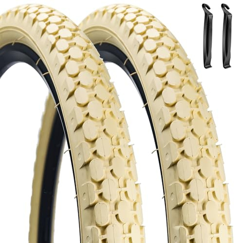 2 Stück 66 cm Fahrradreifen, 66 x 2,125 Zoll, faltbarer Ersatz-Fahrradreifen, cremefarben oder mit 32 mm Schrader-Ventil für Beach Cruiser Bike