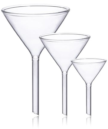 3Pcs Glass Funnel Set Filling Funnels Small Bottle Funnel Short Stem Glass Funnel Mini Funnel for Essential Oil, Spices, Liquid, 60mm 75mm 90mm