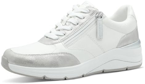 Jana Damen Sneaker flach mit Reißverschluss Vegan, Silber (White/Silver), 39 EU
