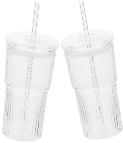 FUNOMOCYA 2St Teebecher transparenter Saftbecher Getränkedose Gläser Eistee-Gläser Tasse mit Strohhalm Tassen milchglas getränkebecher Getränkeglas Saftflaschen aus Glas Eiskaffee-Glastasse