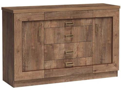 Sideboard Anrichte Schrank Kommode rustikal Lefkas Eiche Holzoptik 2 Türen 4 Schubladen 140x90x44 cm