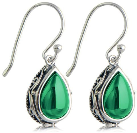 KBRPEY Pendientes para Mujer Lágrima Bohemio Vintage de Plata Tibetana Joyasregalos de Joyería Hipoalergénica de Plata para Mujeres (Verde)
