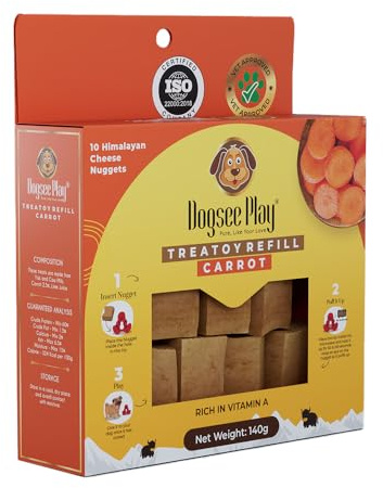 Carrot Flavour Yeti Boredom Buster Treatoy Refill Pack, 140g / Single Packet conatining 10 Treats. 100% Himalayan Yak Cheese Chew.