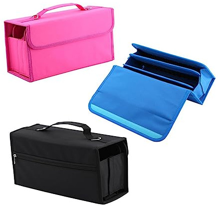 SHINEOFI 80 Slot Marker Storage Case Black Oxford Zipper Bag | Detachable Sleeve, Zippered Compartment, Shoulder Strap, Cardboard Support