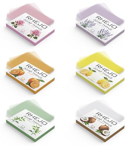 Pack of 1 Antibacterial Thins, Sheets for Hand Washing, Travel Soap Sheets, Pink Rose, Lavender, Orange, Lemon, Green Tea, Coconut, Dissolvable Paper Soap Sheets for Travel & Outdoors