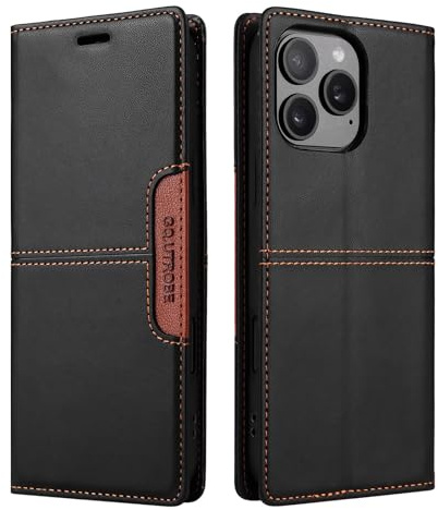 NETANY Compatible pour iPhone 14 Pro Max Coque de téléphone, étui Portefeuille avec Porte-Carte [Support de Fonction] Rabat en Cuir Étui en Cuir de Protection magnétique (Noir)