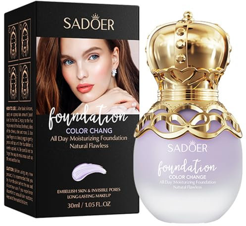 SADOER Temperaturadaptive Foundation, langanhaltende Full Coverage Flüssige Foundation mit öl-kontrollierendem, mattierendem Finish, leichtes, natürliches Ergebnis, Natural, 30 ml
