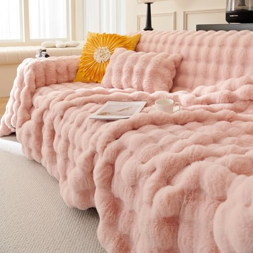 Homesally Rosa,180x360cm,Plüsch Kuscheldecke Flauschig Decke - Super Weiche Kuschelige Fuzzy Bettdecken Kaninchen Kunstfell Decke Leichte Decken Warme Kuscheldecke für Couch Bett Sofa
