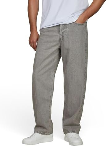 JACK & JONES Jeans Herren Baggy Fit Baumwolle JJIALEX JJCOOPER Weite Jeanshose Hose Denim, Länge:32L, Farbe:Grey Denim (12281036), Weite:36W