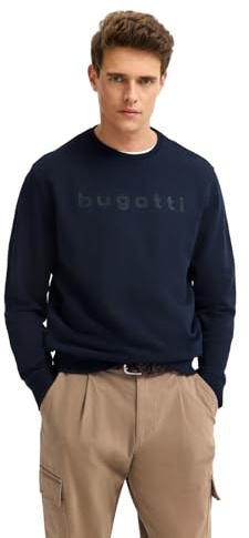 bugatti Herren Sweatshirt Rundhals 8650-85070D | Modern Fit, 3D-Logo-Print, Baumwolle-Polyester-Mix