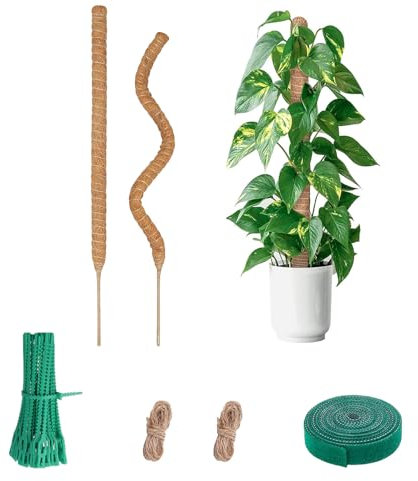 7Pcs Moss Poles for Indoor Plants, Moss Pole for Monstera, Moss Pole Support Kit - Includes 60cm Coir Poles, 2m Jute Twine, 2m Velcro Tape & Zip Ties for Monstera & Climbing Plants Indoor