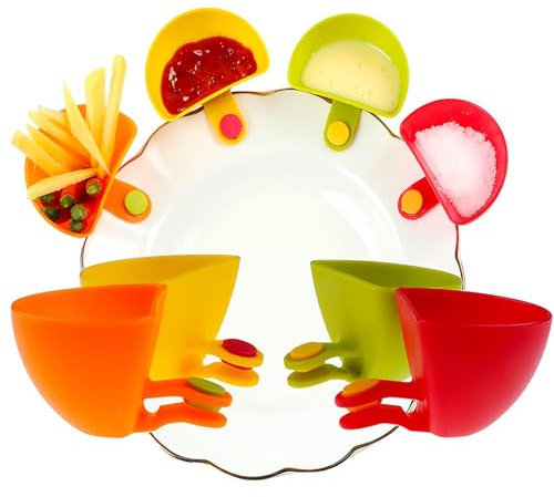 AIDODIA Dip Clips SchüSsel-Platten-Clip-On-Halter, Kitchen Finds- Dipschalen, Dip Halter Tomatensauce Salz Essig Zucker Geschmack GewüRze Dip Pommes Schalen Dip Clip Teller (8 PCS)