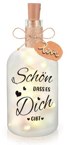 CENOVE LED Flaschenlicht mit Spruch Schön Dass Es Dich Gibt Flasche Beleuchtete Dekoflasche mit LED Licht Trockenblumen Leuchtflasche Geschenk für Frauen Geburtstag Hochzeit Weihnachten