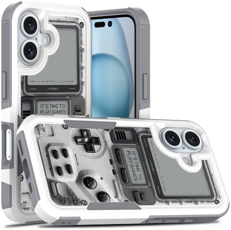 Candykisscase Case for iPhone 16, Handheld Game Console Pattern Shock-Absorption Hard PC and Inner Silicone Hybrid Dual Layer Armor Defender Case for iPhone 16 (Video Game Console)