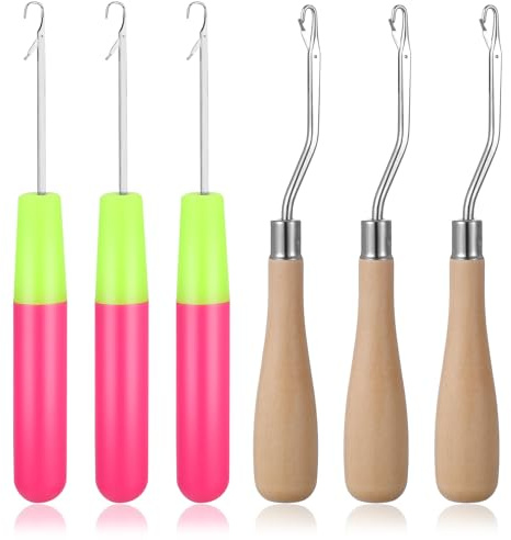 2 Stück Häkelnadel Set Crochet Hook Latch Knüpfnadel Hair Loopneedle Dreadlocks Machine Holz Haar Stricken Ergonomischer Griff Latch Hook Crochet Strickhaken Gebogene für Anfänger