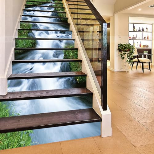 FLFK 3D vert herbe Flux Design bien sûr Paysage Autocollant escalier Peinture murale vinyle des Papiers autocollants Bond de 39.3inch x7.08inch x 15stücke