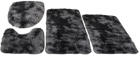 Insun Badezimmerteppich Set 4 Teilig, Flauschig Badezimmerteppich Anti-Rutsch Waschbar mit WC Vorleger und Toilettendeckelbezug Batik Anthrazit