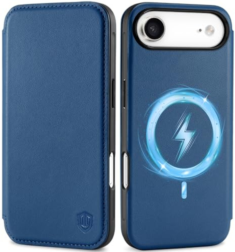 SHIELDON Dünn Echtleder Hülle für iPhone Air 6,5 2025, Königsblau | Kabelloses Laden, RFID-Blocker, Handy-Ösen, Schutzhülle, Klappbar Handytasche, Magnet Handyhülle, Wallet Case