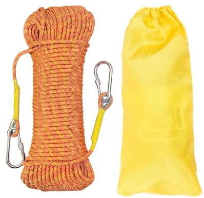 Gangying 3m Corde d'escalade Statique 8mm Cordon Accessoire Équipement Corde d'évacuation avec 2 Mousquetons pour Équipement d'escalade sur Glace Sauvetage Incendie