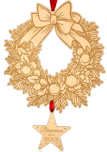 ERNESTINE - Couronne de Noël Bienvenue en Bois - décoration de Noël pour Porte d'entrée - Couronne de Noel décorative pour Porte d'entrée - déco Murale en Bois - décoration Joyeux Noel Artisanale