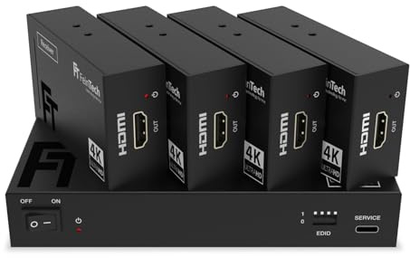 FeinTech SX430 HDMI 2.0 Splitter 1 in 4 Out + Loopthrough Extender 60 m Over CAT LAN 4K 60Hz