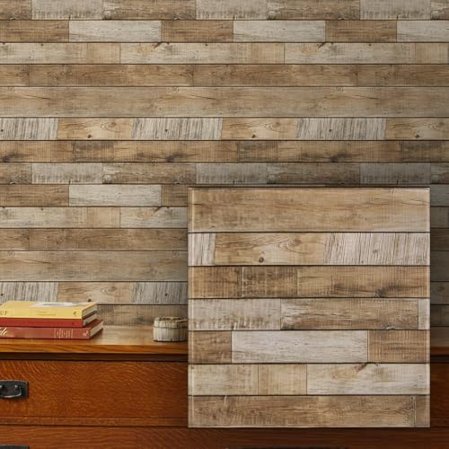 COMSTICKC Panneaux Muraux 3D Adhesif, 10 Pièces, 30x30 cm | Fausse Murale PVC 3D Autocollants Muraux Imitation Bois, imperméable (couleur bois)