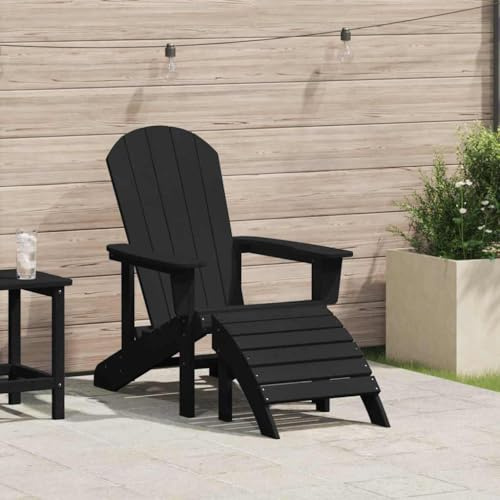 Runheo Adirondack-Stuhl Schwarz, 82x74x92 cm, HDPE, wetterfest, für Garten Terrasse, bequemer Outdoor Sessel, Balkonstuhl