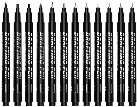 Naapesi Kalligraphie-Stifte Schwarz 12 Größen | 0,2mm - 3mm + Pinselspitze | Handlettering Stifte für Zeichnen, Skizzieren, Handlettering & Kalligraphie