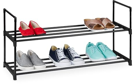 Relaxdays Schuhregal, 2 Ebenen, Stecksystem, HBT: 38x92x30 cm, Metall Schuhablage, platzsparend, Schuhgestell, schwarz