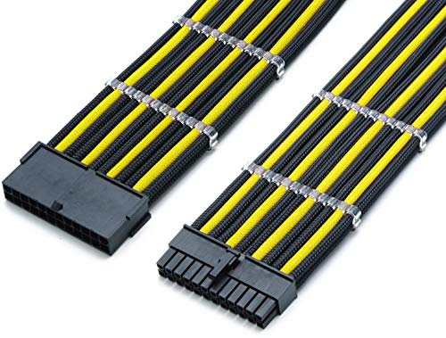 Shakmods 24 Pin ATX Motherboard Sleeved Extension Cable 30cm + 2 Cable Combs (Yellow & Black)