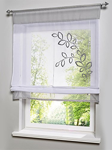 SIMPVALE - 1 Pieza Cortina Romana Hojas Estor Decorativo para Ventana para Cocina, baño y Dormitorio, diseño Floral, Gris, Ancho 80cm / Alto 100cm