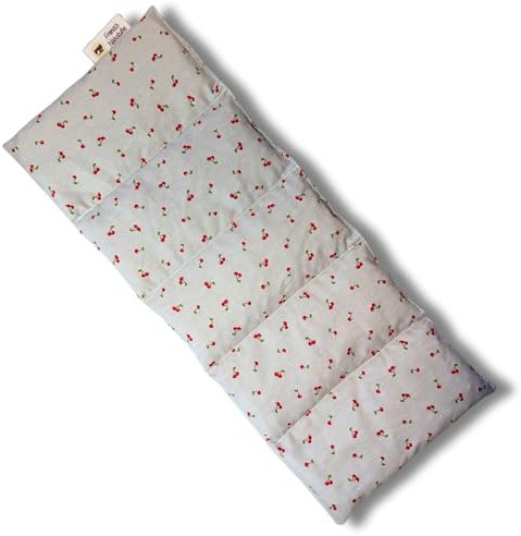 Franzis Nähstube 50x20cm Traubenkernkissen Kirsche weiss in 100% Baumwolle I Körnerkissen Traubenkern 50x20 für Mikrowelle I Wärmekissen, Traubenkernkissen, Nackenwärmekissen