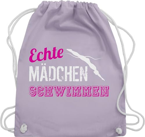 Turnbeutel Rucksack - Wassersport - Echte Mädchen schwimmen - Unisize - Pastell Lila - gym beutel turn tasche baumwolle kinder kordel sport stoff turnen mit schwimmutensilien kinderturnbeutel