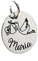 Minoplata Anhänger Storch 18 mm Personalisierbar mit Namen ein Schmuckstück zur Geburt, ideal als Geschenk für Mama.