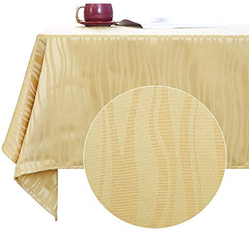 Deconovo Dekorative Jacquard-Tischdecke mit lebendigen Wellenmustern, knitter- und wasserabweisend, auslaufsicher, rechteckige Tischdecken für Hochzeitsdekoration, 152,4 x 259,1 cm, Gold