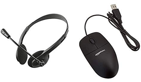 Trust 21665 Primo Cuffie con Microfono, Nero & Amazon Basics Mouse USB, 3 pulsanti