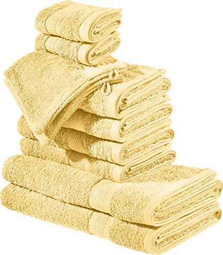 REDBEST Frottier-Set 10-TLG. Chicago hellgelb Größe - Handtuch, Duschtuch, Gästetuch, Waschhandschuh - saugstark, strapazierfähig, ideal für Reisen, Sport