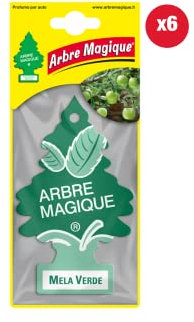 Arbre Magique Auto-Lufterfrischer, grüner Apfel, angenehmer und erfrischender Duft, hält bis zu 7 Wochen, hergestellt in Italien, Packung mit 6 Stück