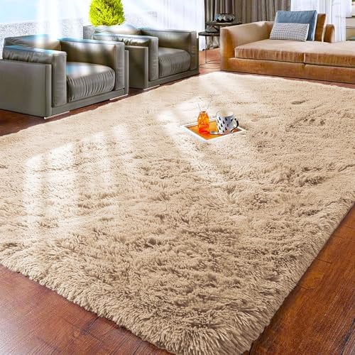 Aspire Homeware Fluffy Bedroom Rug – Beige Large Area Rugs 160x230 cm for Living Room Lounge Plush Carpet Modern Soft Shaggy Pile Faux Fur Rug for Home