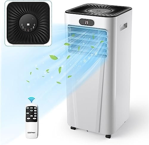 COSTWAY 7000 BTU Aire Acondicionado Portatil Silencioso, 2,1kW, 4 en 1 Enfriador Bajo Consumo, Refrigeración, Ventilación y Deshumidificación, Remoto y Pantalla, Temporizador 24 H, 15㎡, R290, Negro